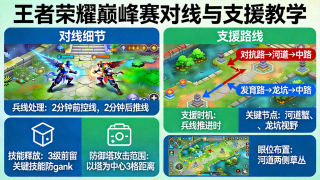 王者荣耀巅峰赛对线细节与支援路线教学画面