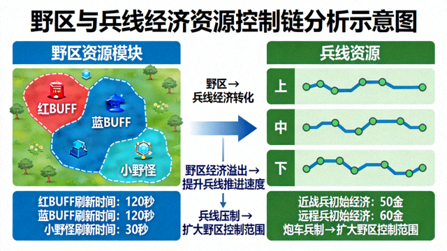 野区与兵线经济资源控制链分析示意图